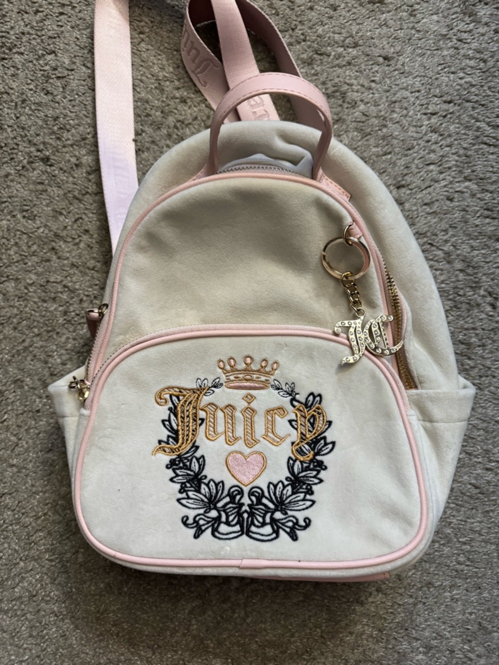 Juicy Couture Cream and Pink Embroidered Mini Backpack